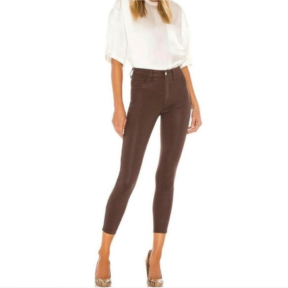 L'AGENCE Margot High Rise Skinny Jeans Cocoa Coated Brown 2294LMDC Size 24